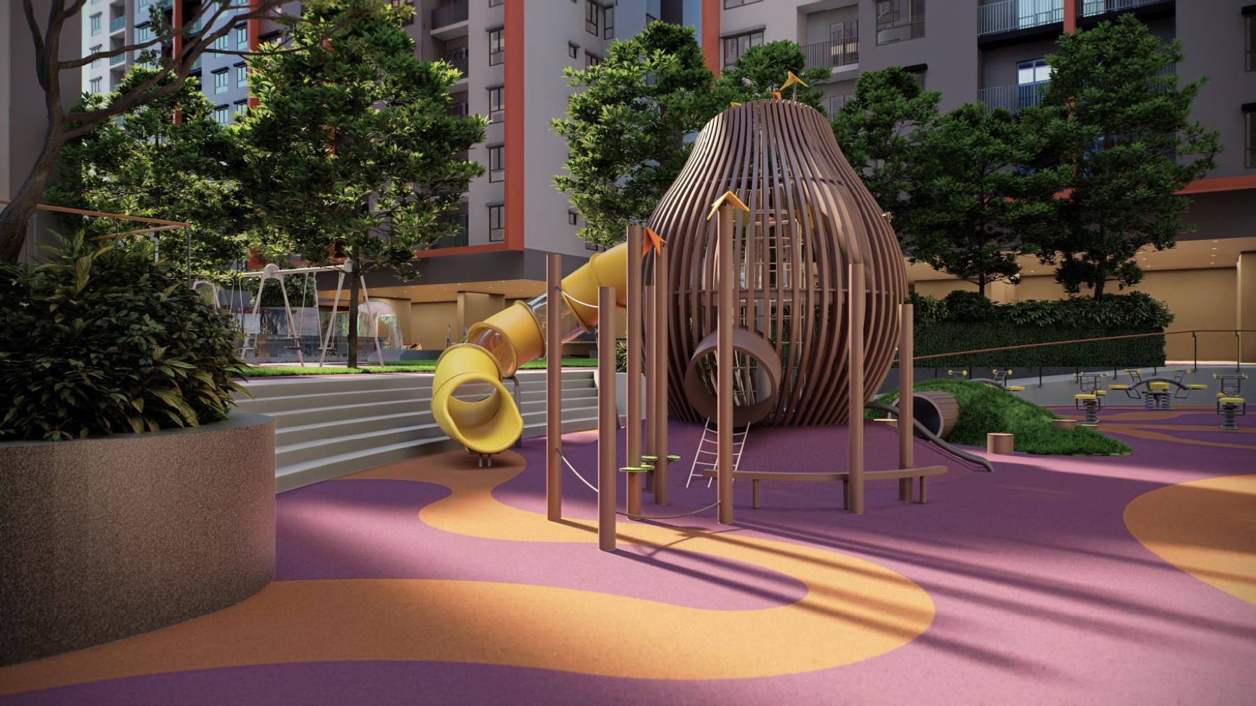 SENA Residences landscaped kids' playground with slide and play structure
