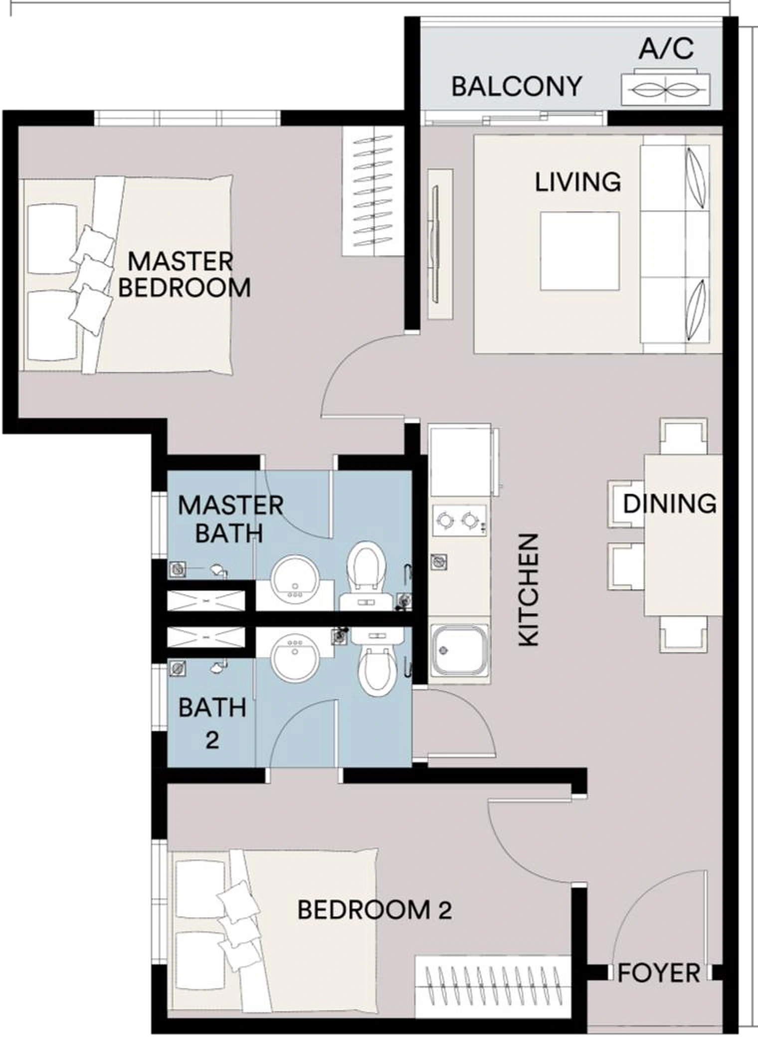 SENA Residences Type B1 dual-key two-bedroom floorplan