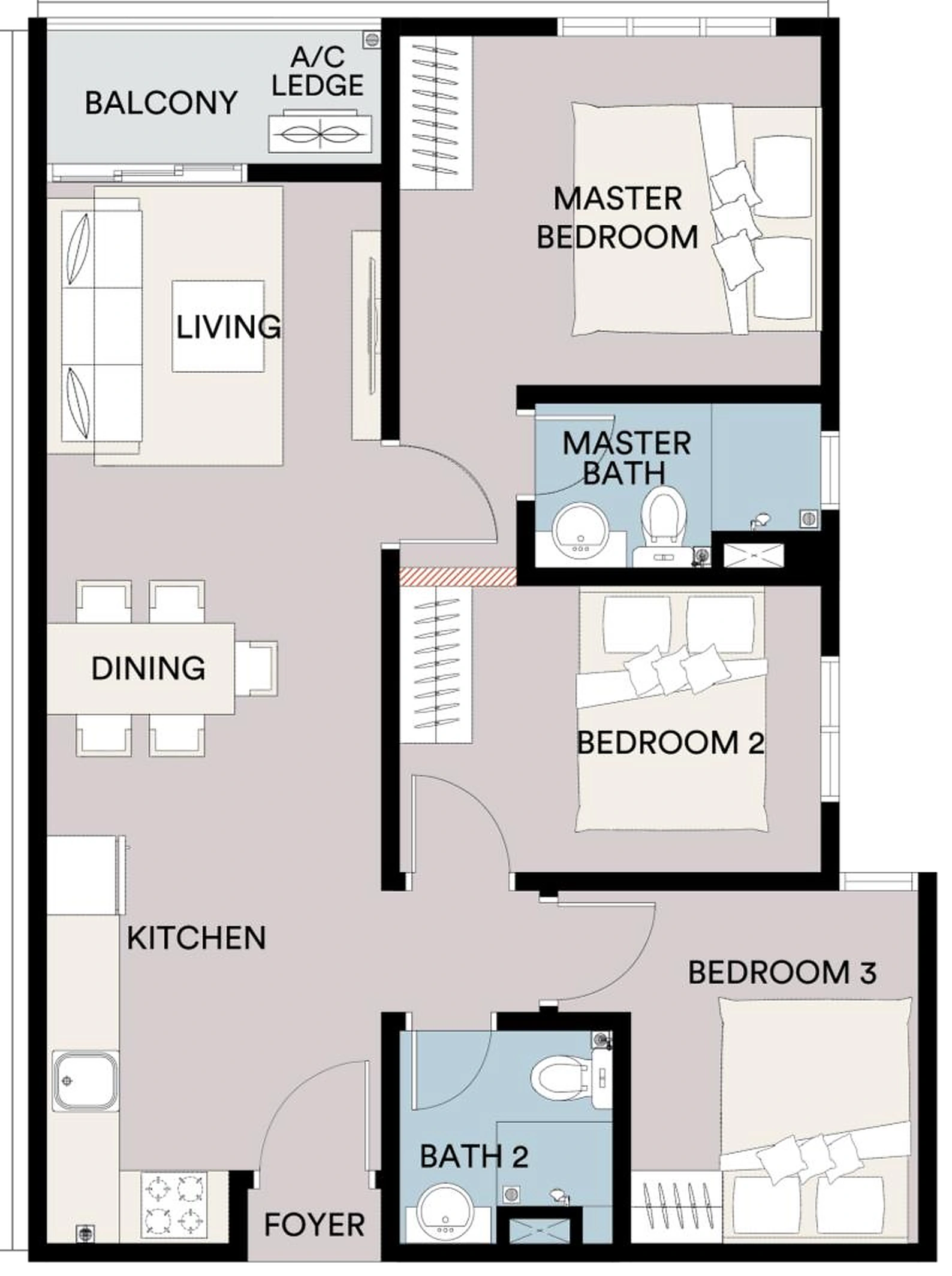 SENA Residences Type C three-bedroom floorplan