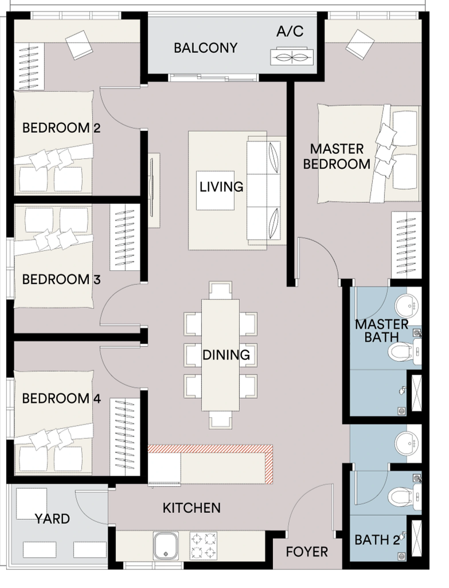SENA Residences Type D four-bedroom floorplan