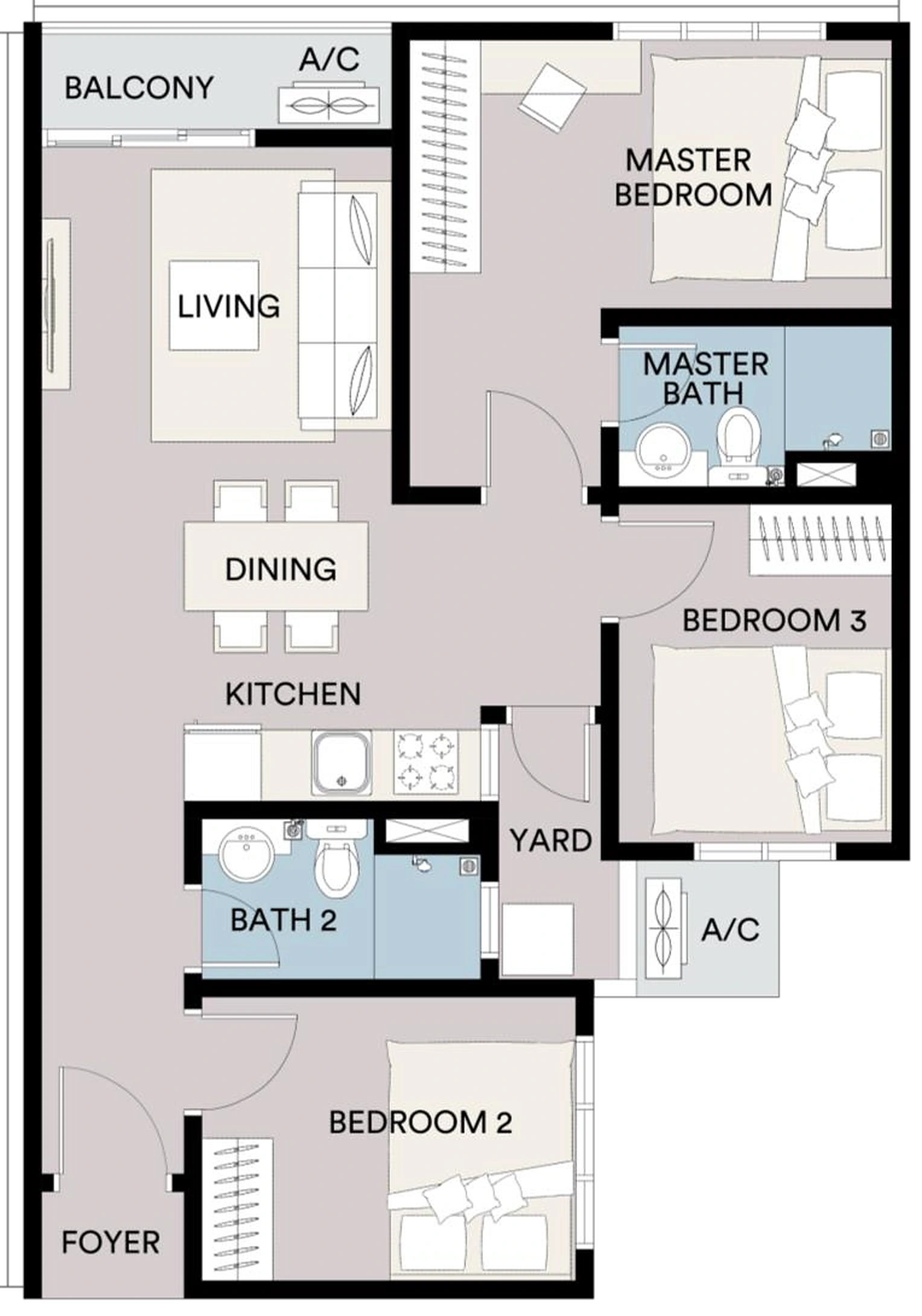 SENA Residences Type E three-bedroom floorplan