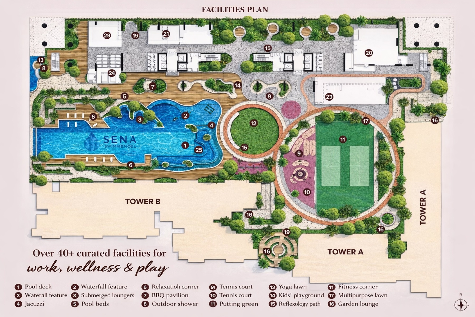 SENA Residences facilities plan with amenity layout