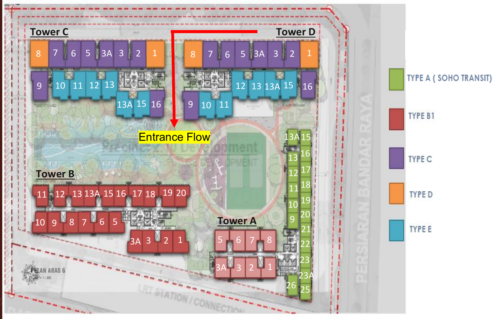 Typical layout type demarcation across the SENA Residences towers