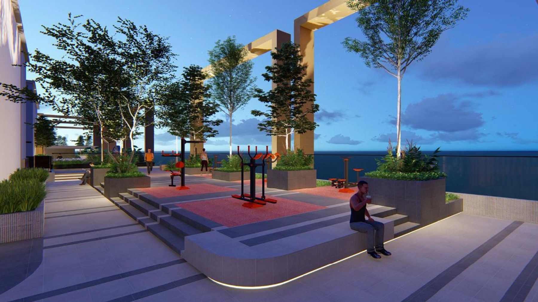 Outdoor rooftop gym at SENA Residences