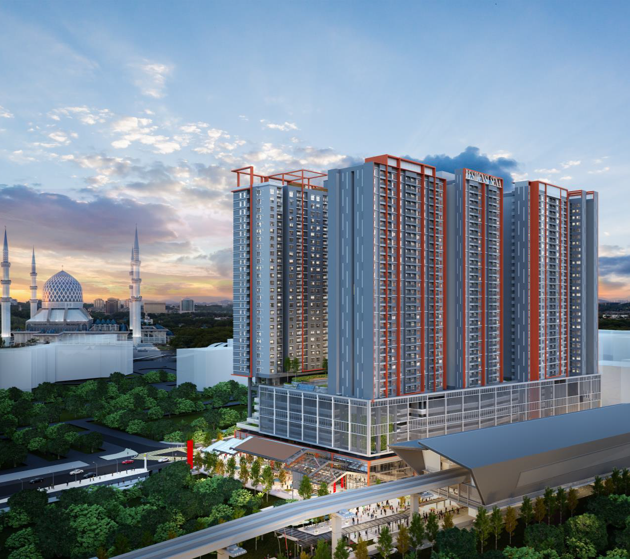 SENA Residences towers with Shah Alam skyline context